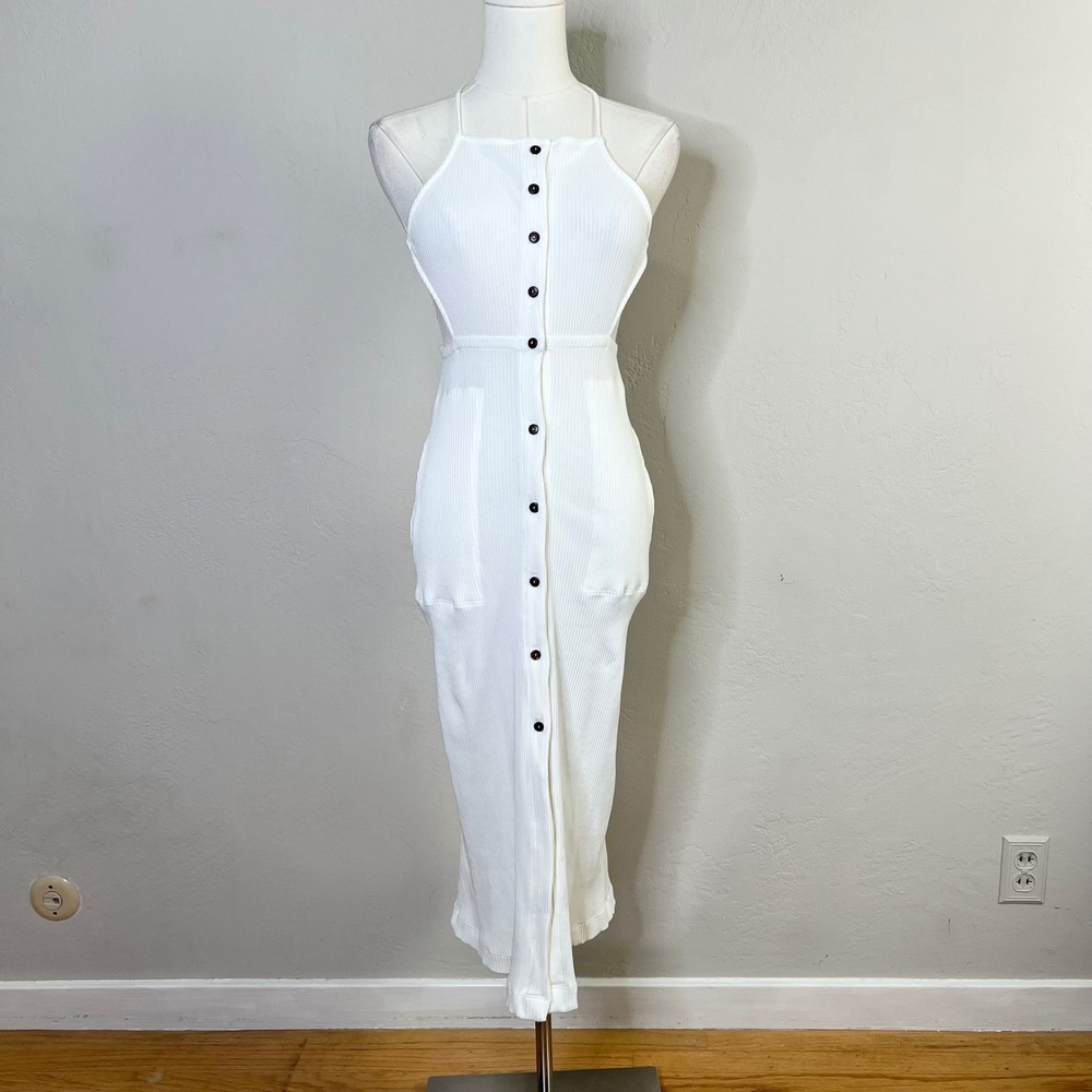 Free People Beach Dress Margaret Midi Size‎ XS Ivory Ribbed Halter Button NEW